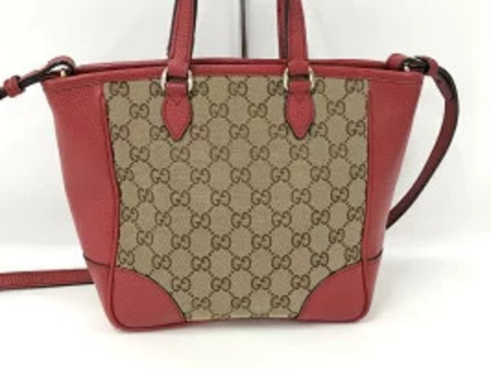 Gucci beige tones reddish handbag canvas leather GG